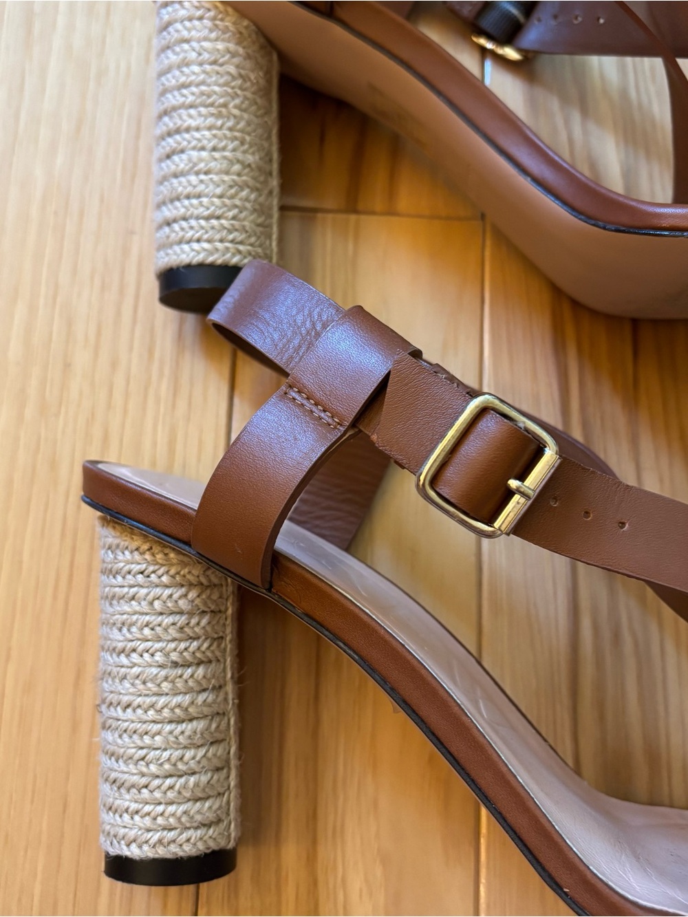 J. Crew Rounded Rope Heels Leather Strap Sandals - Picture 6 of 13
